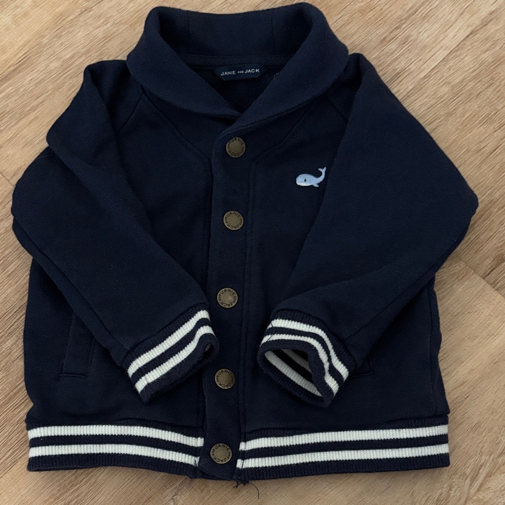 Janie and Jack Dark Blue Whale Embroidered Jacket
